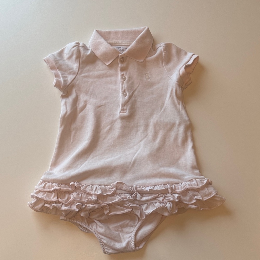 Ralph Lauren Soft Pink Baby Polo Ruffle Dress & Bloomer